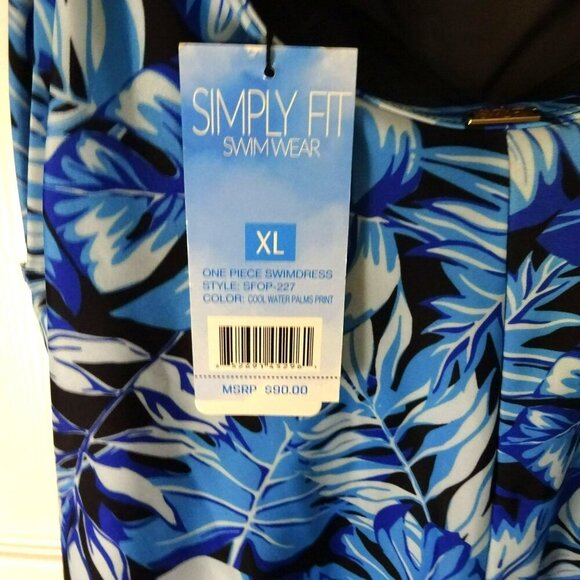 NWT Simply Fit Tropical Print Blue One Piece XL Polyester Spandex Swimsuit $90 - Picture 5 of 9